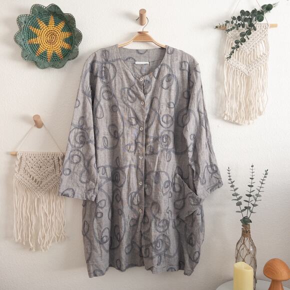 Bryn Walker Gray Linen Blend Swirl Shirt Dress Size Small - Picture 1 of 8